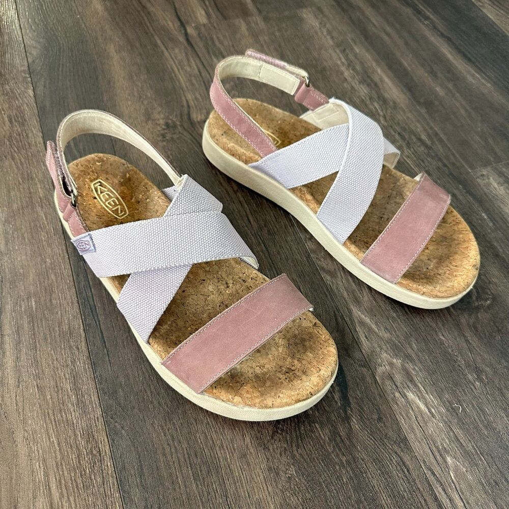KEEN Elle Criss Cross Sport Sandals in Purple Thistle/Toadstool & Cork Size 10